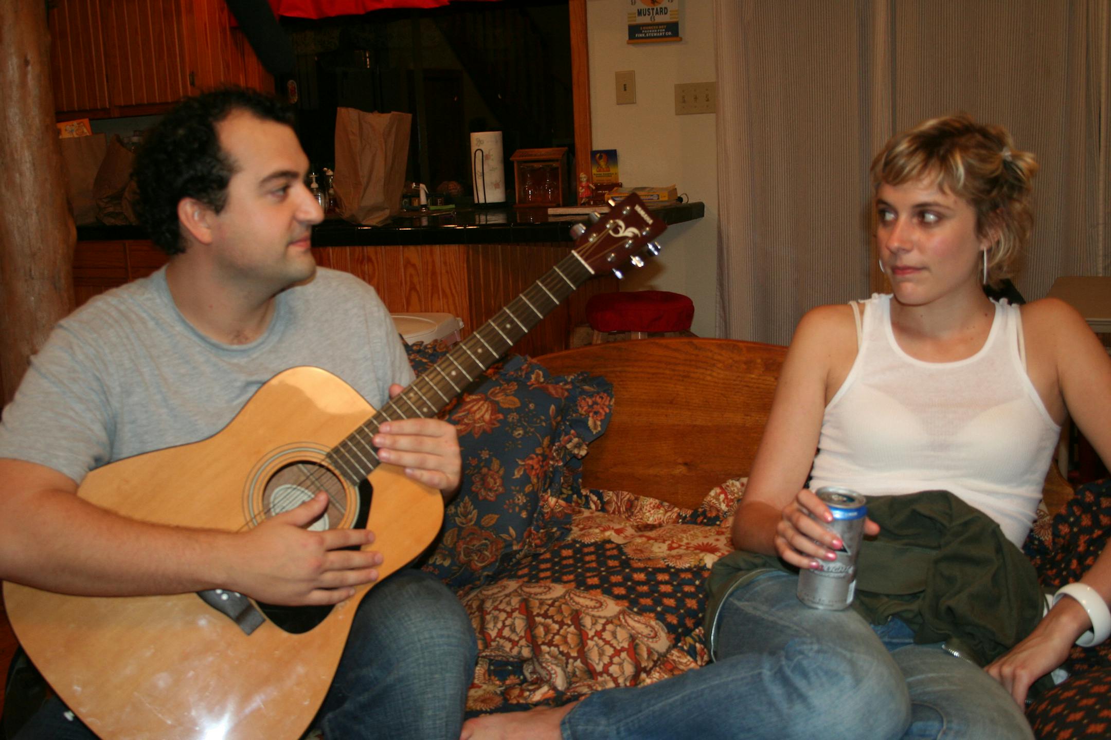 Left to Right: Steve Zissis as Chad, Greta Gerwig as Michelle in "Baghead." Photo by Jen Tracy Duplass © 2008 Duplass Brothers, LLC, courtesy Sony Pictures Classics. All Rights Reserved.