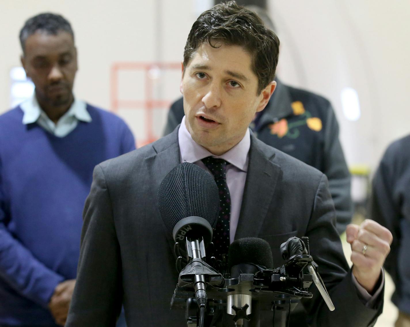 Minneapolis Mayor Jacob Frey addressed media members at one of the living quarters at the navigation center Thursday, Dec. 13, 2018, in Minneapolis, MN.] DAVID JOLES &#xef; david.joles@startribune.com Minneapolis Mayor Jacob Frey and the leaders of local American Indian nonprofits will provide an update on efforts to move approximately 100 people from a large homeless camp to a new, temporary shelter nearby.