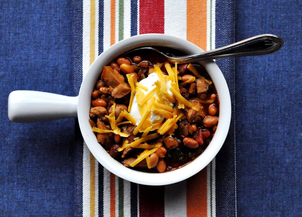 Game Day Chipotle Chicken Chili lightens up typical football fare.