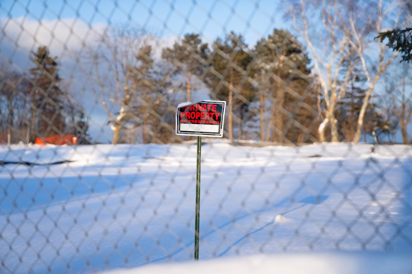 A “private property” sign is posted on a plot of land on Park Point in Duluth that was purchased and cleared by the Cargill family.