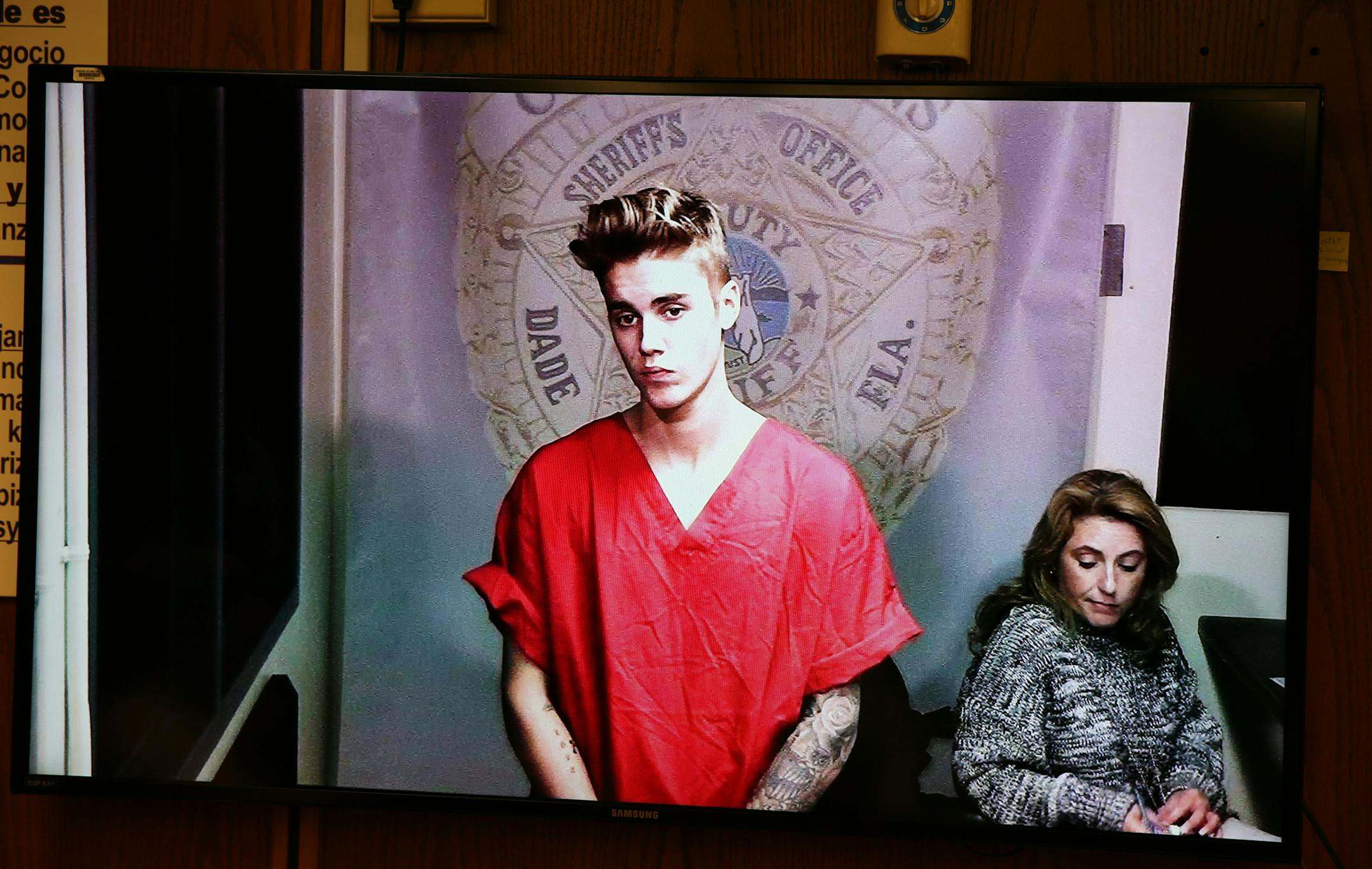Justin Bieber appeared in court via video feed in Miami in January 2014.