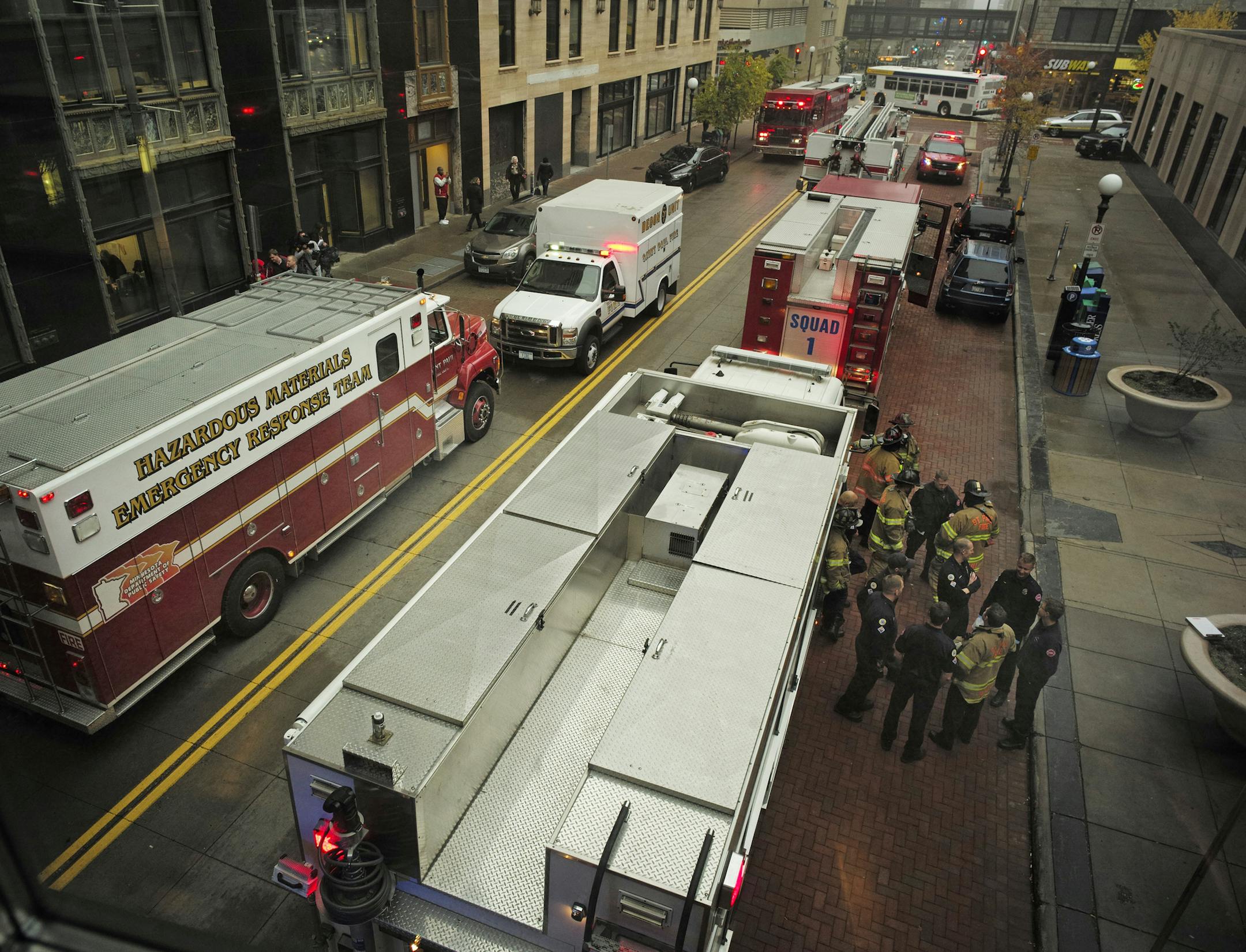 At the St. Paul Courthouse, a suspicious envelope with a powder substance was found. Emergency personnel came on the scene to determine the nature of the threat.]richard tsong-taatarii/rtsong-taataarii@startribune.com