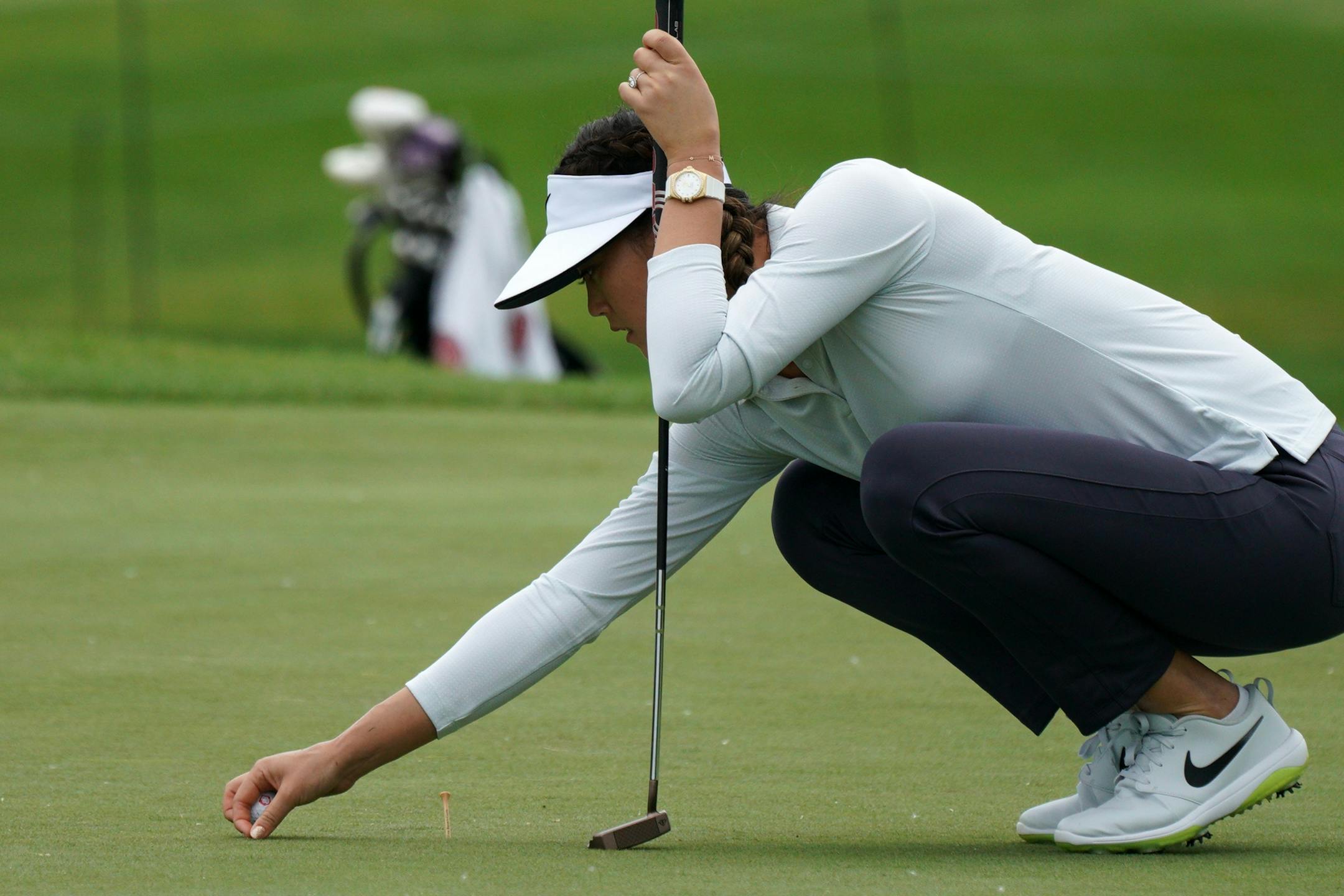 Michelle Wie lined up her putt on the 2nd hole Tuesday afternoon.