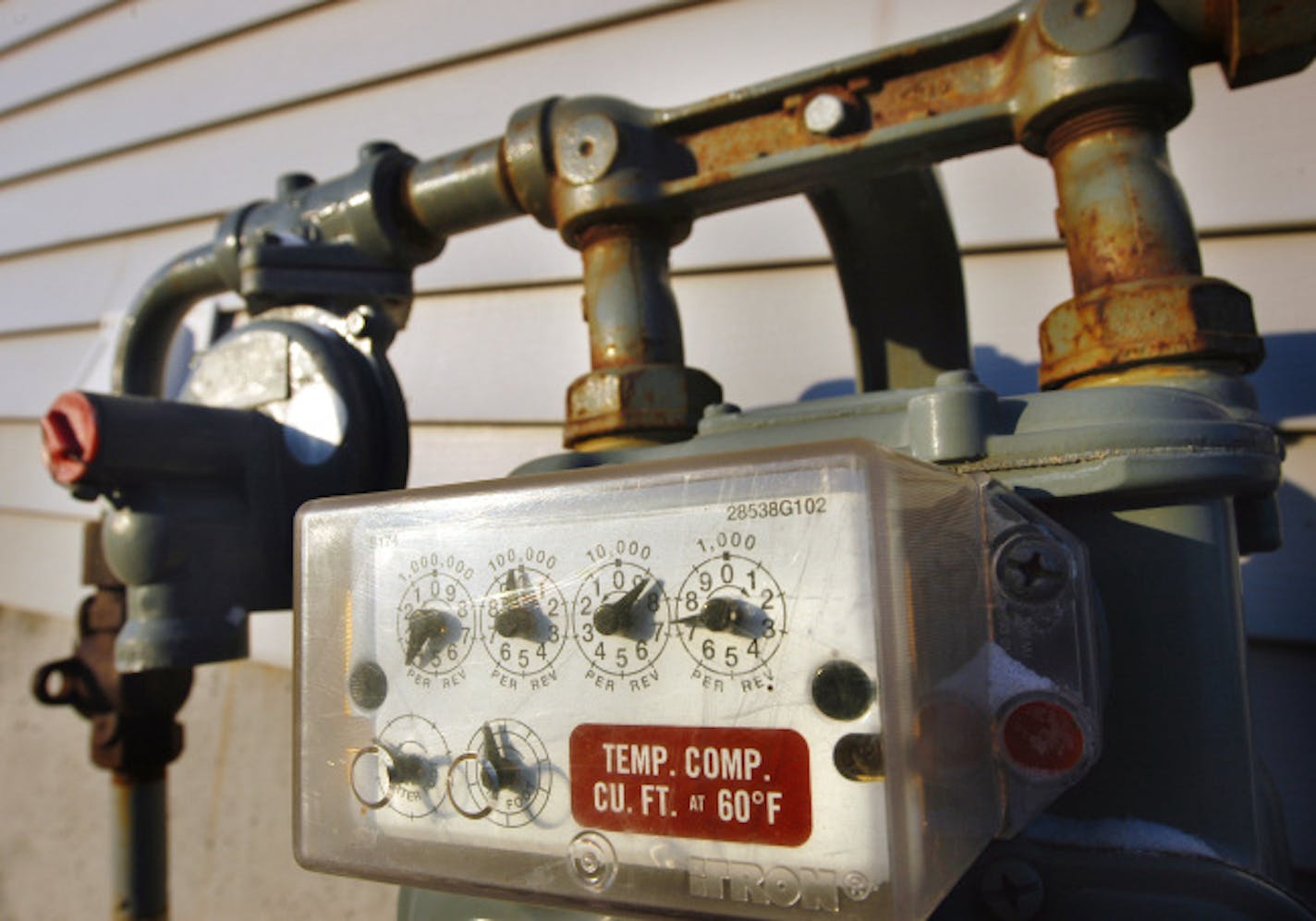 Natural gas prices are heading up. Residential natural gas meter from Minnegasco.