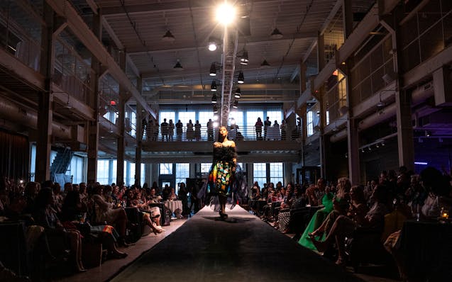 A model walks the runway during 2022's Native Starlight fashion show.
