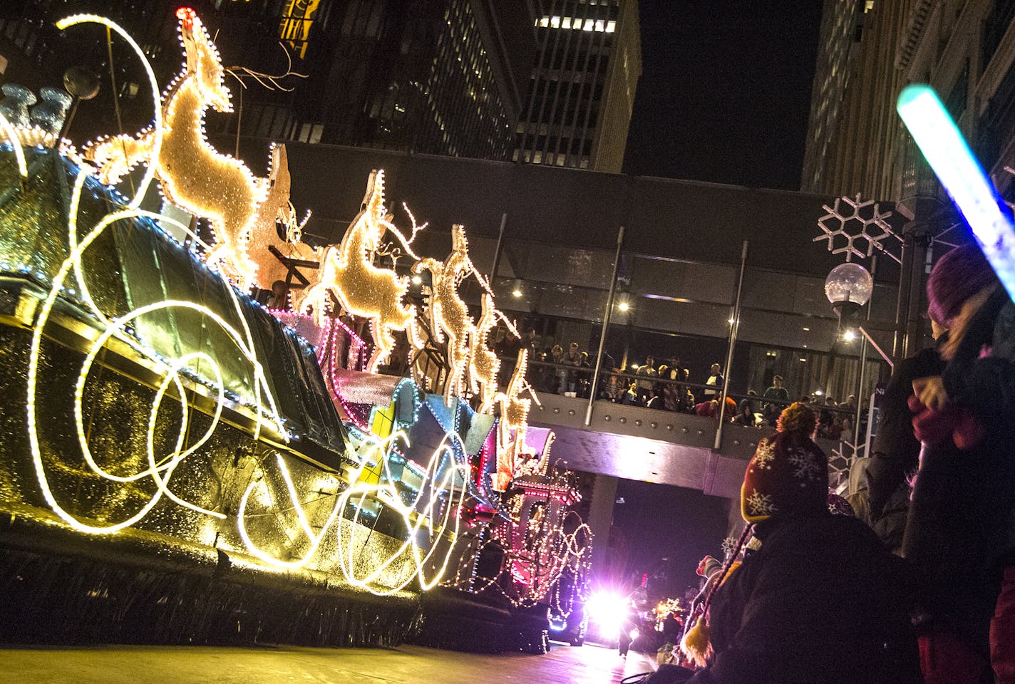 Santa's sleigh closes first night of the 2013 Target Holidazzle parade on Nicollet Mall in Minneapolis November 29, 2013. (Courtney Perry/Special to the Star Tribune) ORG XMIT: MIN1311292056161772