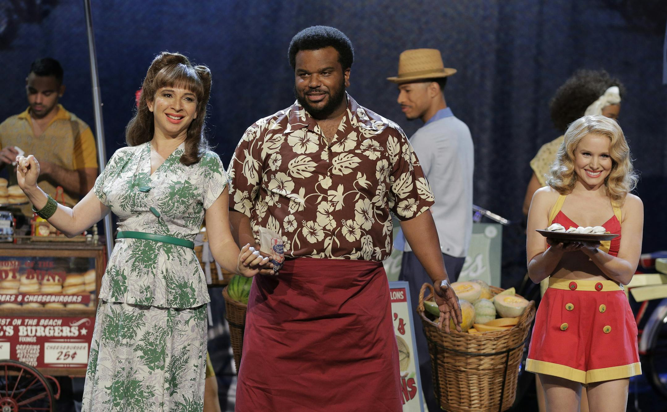 This photo released by NBC shows, from left, Maya Rudolph, Craig Robinson, and Kristen Bell in a scene from "The Maya Rudolph Show." Rudolph's variety-series inspired special, "The Maya Rudolph Show," premieres Monday, May 19, 2014, at 10 p.m. EDT on NBC. (AP Photo/NBC, Paul Drinkwater)