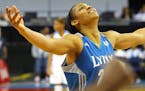 Maya Moore of the Minnestoa Lynx reacts in the final seconds of an 86-77 win against the Atlanta Dream in Game 3 of the WNBA Finals on Thursday, Octob