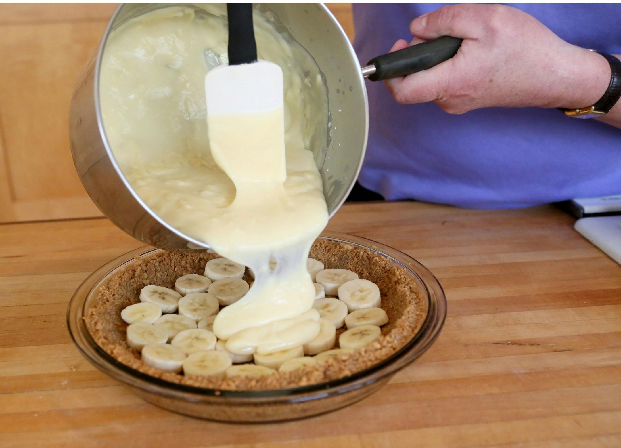 Banana Cream Pie, step by step process for making crust and custard Friday, April 10, 2015, in Edina, MN.