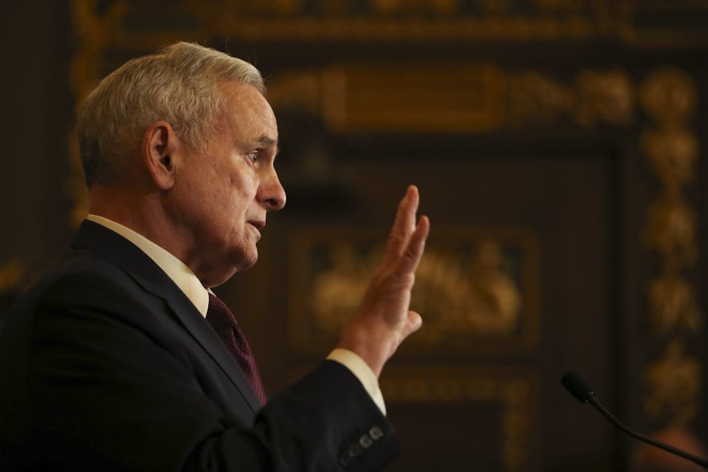 Gov. Mark Dayton announced Monday that he has signed onto the U.S. Climate Alliance, a coalition launched last week when Trump announced that he plans to withdraw the United States from the Paris climate accord. Above: Dayton at a May 30 news conference at the Capitol.