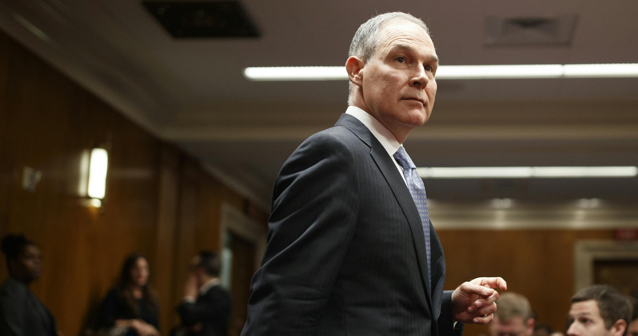 FILE ó Scott Pruitt, the Environmental Protection Agencyís administrator, testifies on Capitol Hill in Washington, May 16, 2018. President Donald Trump accepted the resignation of Pruitt, he said in a tweet on July 5, 2018. Pruitt had been hailed as a hero among conservatives for his zealous deregulation, but he could not overcome the stain of numerous ethics questions about his alleged spending abuses, first-class travel and cozy relationships with lobbyists. (Tom Brenner/The New York