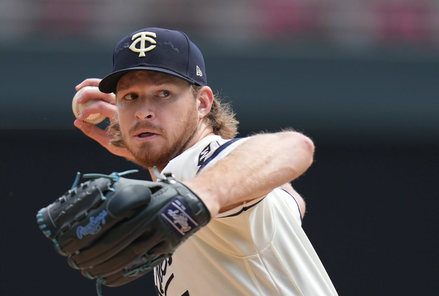 Minnesota Twins starting pitcher Bailey Ober (17) starts against the Rangers in Minneapolis, Minn., on Monday, Aug. 28, 2023. Texas Rangers take on the Minnesota Twins at Target Field.] RICHARD TSONG-TAATARII • richard.tsong-taatarii @startribune.com