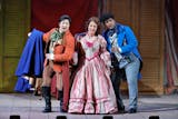 From left, Takaoki Onishi, Katie Beck and Lunga Eric Hallam in MN Opera's production of "The Barber of Seville.
Photo credit: Cory Weaver.