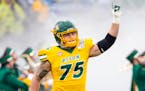 North Dakota State offensive tackle Dillon Radunz (75) was drafted by Tennessee in the second round.
