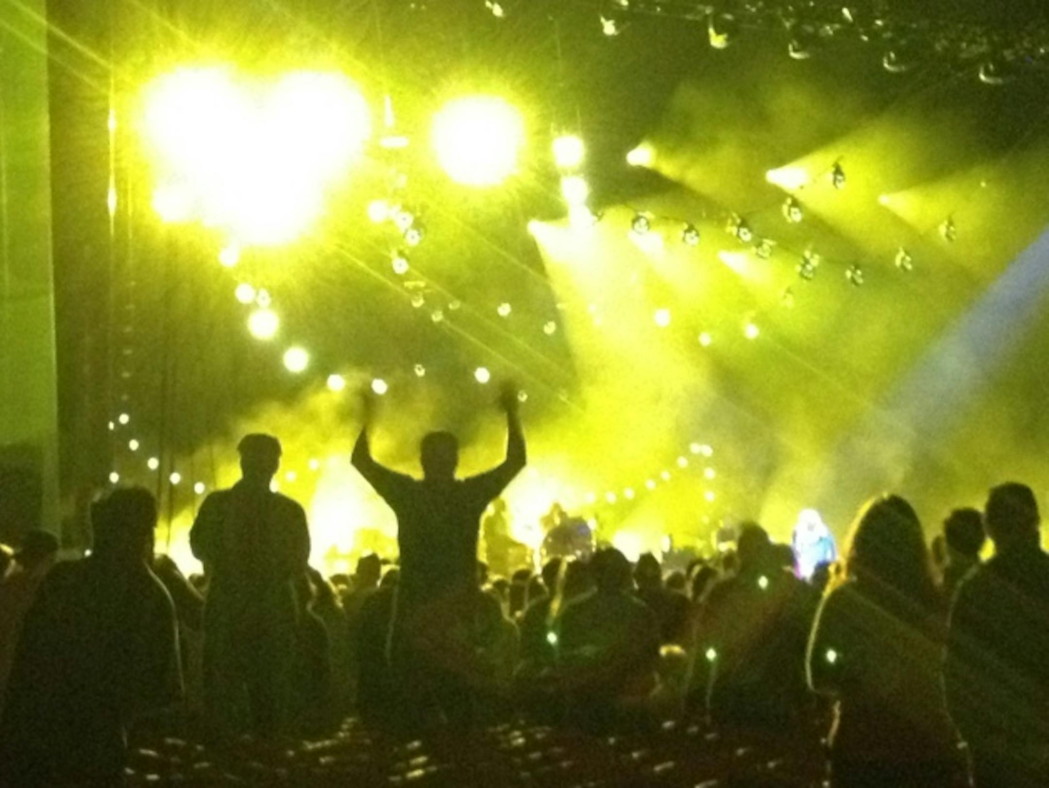 The crowd and stage lit up many times during MMJ's long set.