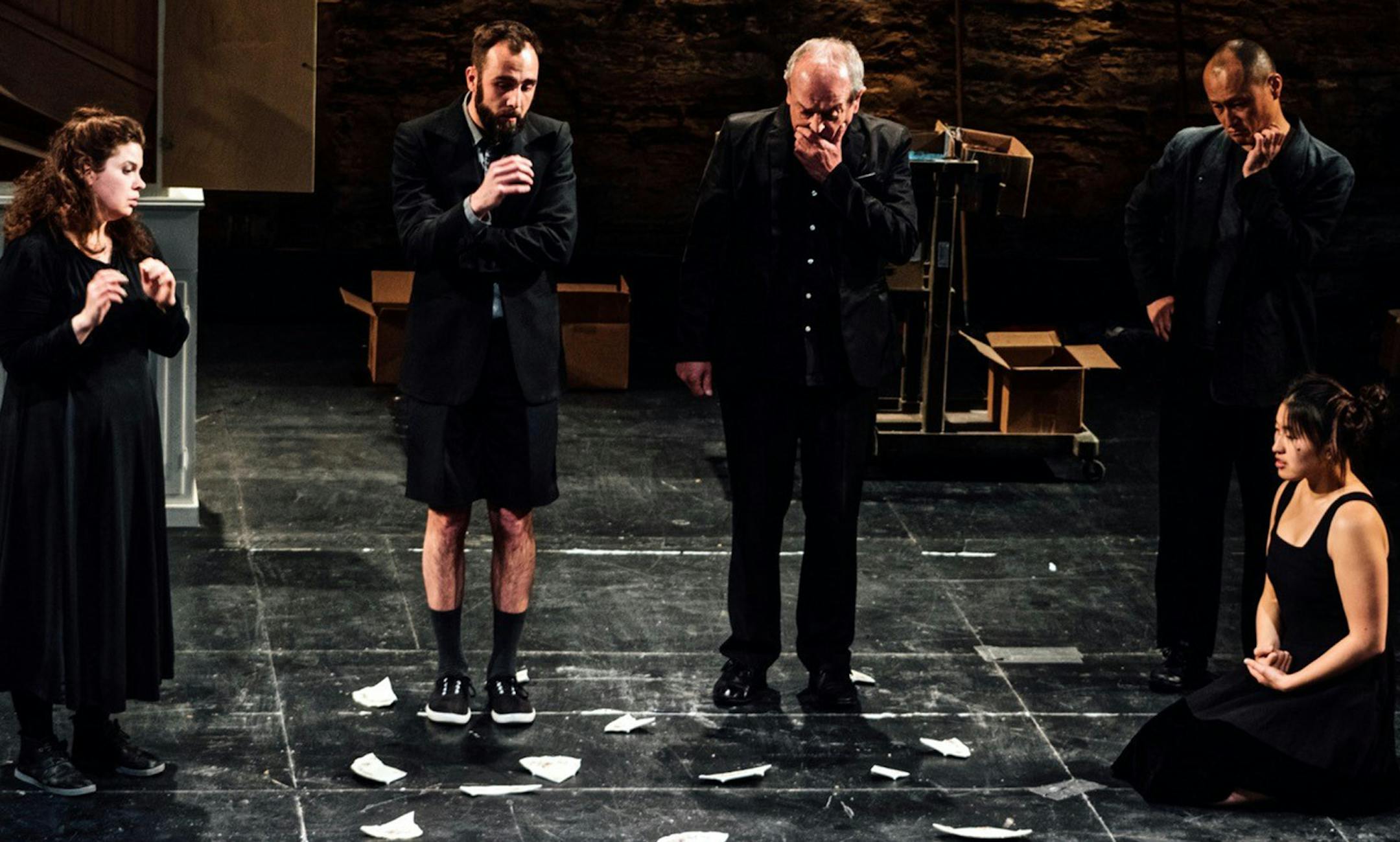 Photo credit: Annie Galloway.
From left, Heidi Bakke, Nathan Keepers, Dominique Serrand, Masanari Kawahara and Camille Chong Yuanya Horstmann in "Speechless" at the Lab Theater.