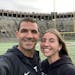St. Thomas football coach Glenn Caruso took a selfie with his daughter, Anna, at Harvard Stadium on Friday.