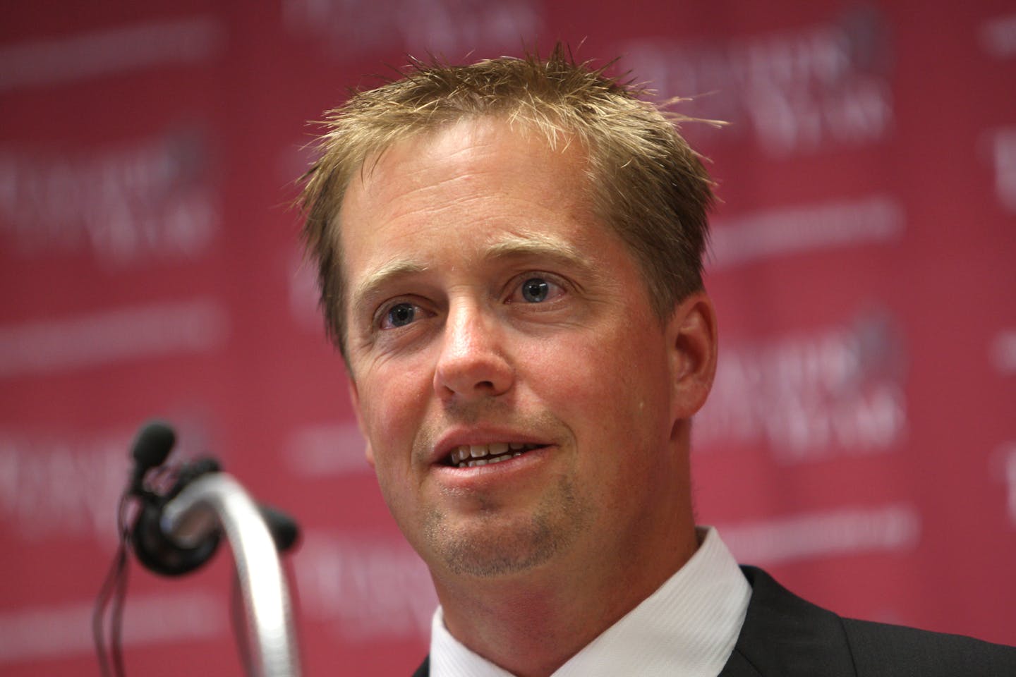 Derek Olson spoke at a news conference at Education Minnesota in St. Paul after he was named Minnesota Teacher of the Year Tuesday afternoon.