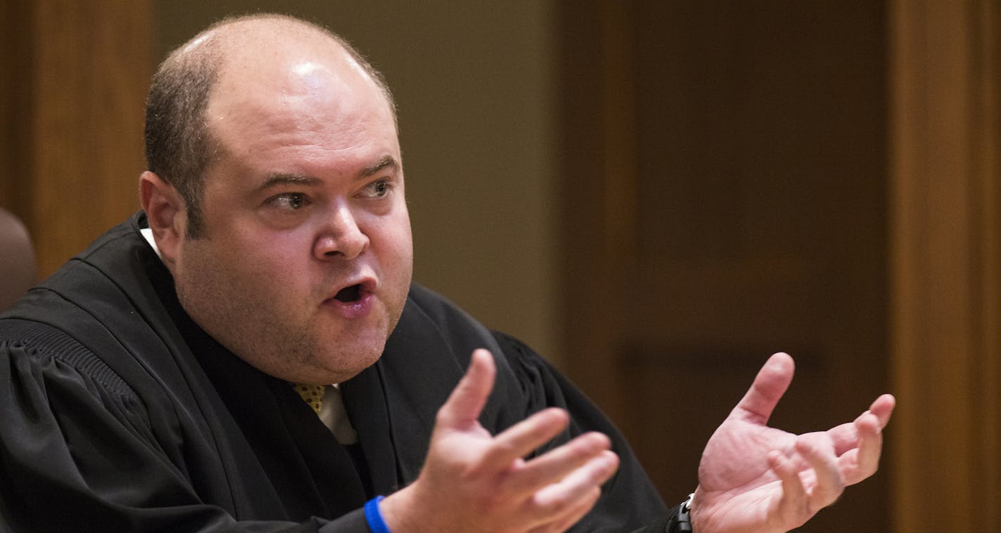 Associate Justice David Stras of the Minnesota Supreme Court speaks during an appeal hearing on the Byron Smith case at the Minnesota Judicial Branch building in St. Paul on Thursday, September 3, 2015. ] LEILA NAVIDI leila.navidi@startribune.com / BACKGROUND INFORMATION: Defense attorneys for Byron Smith, who was convicted of killing two teenage intruders in his Little Falls home, filed an appeal with the Minnesota Supreme Court arguing that Smith&#x2019;s trial was riddled with mistakes from t