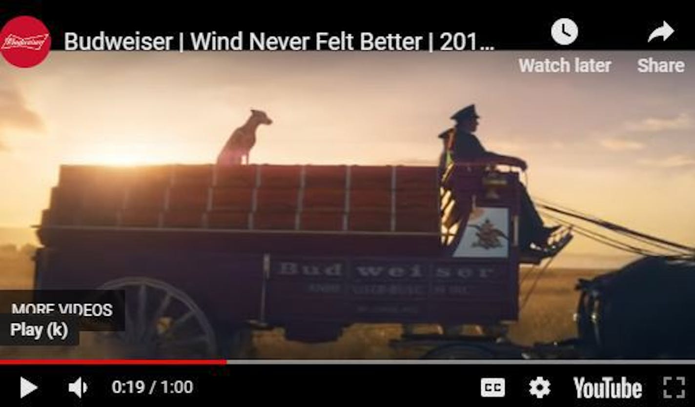 Bob Dylan's "Blowin' in the Wind" accompanies this Budweiser television ad, which will run during next month's Super Bowl.