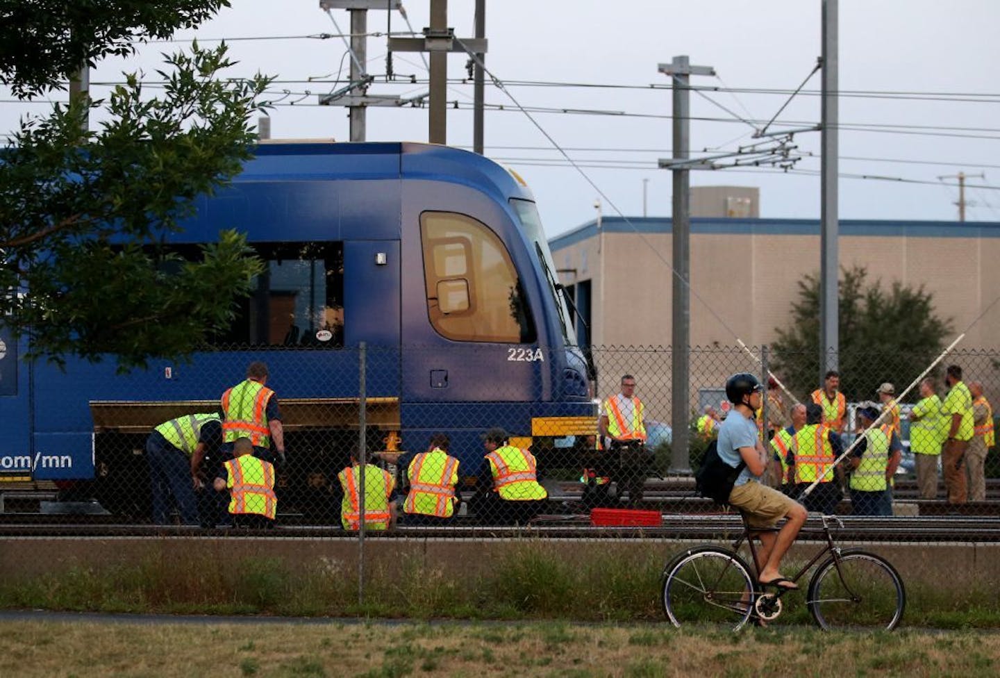 Metro Transit employees worked on a derailed train near the Franklin Avenue maintenance facility in 2018. A coronavirus outbreak at a light-rail facility has sickened at least three workers, union officials say.