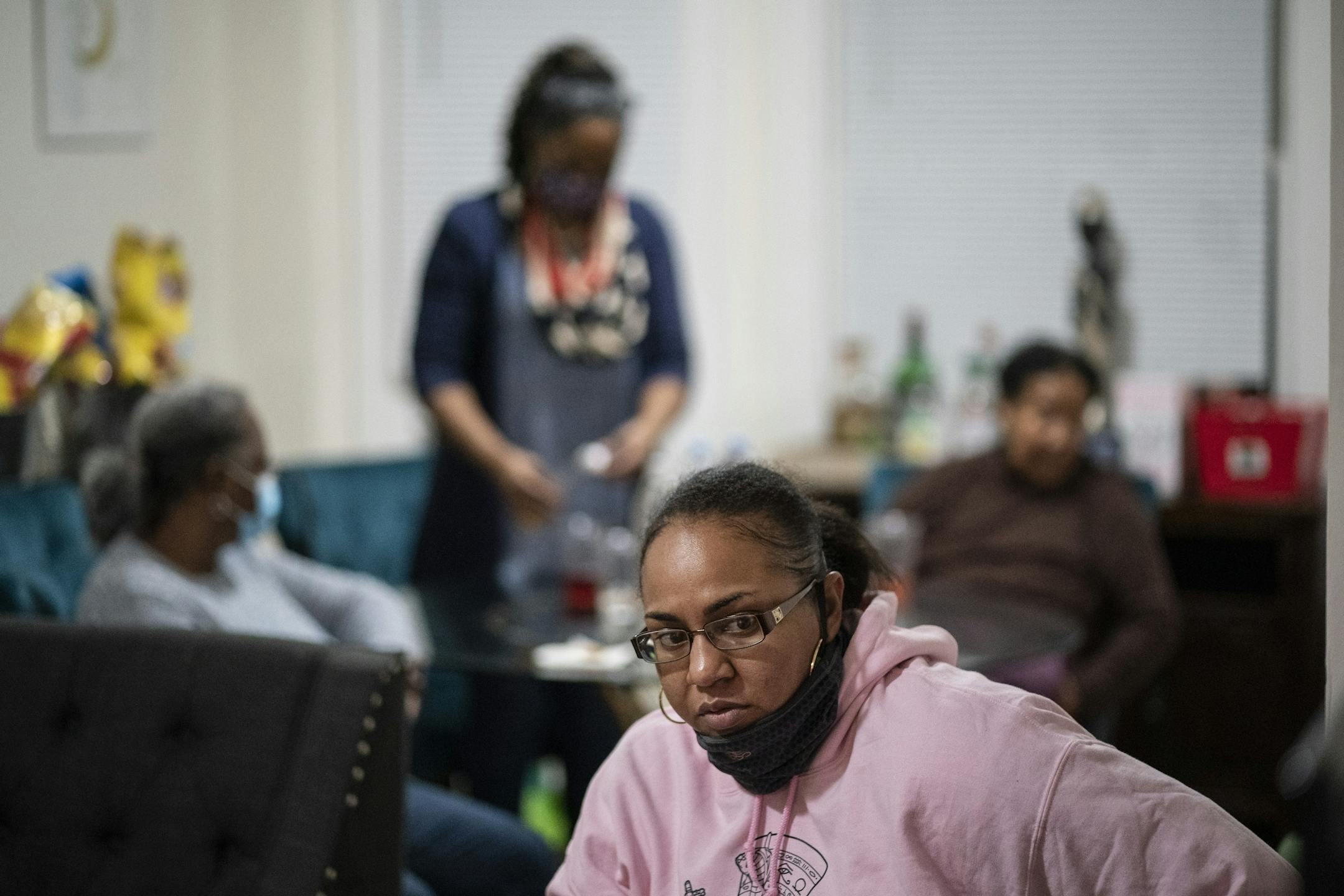 Amber Brown, of Minneapolis reacted watched the results on CNN with a small group Black women gathered in St. Paul to watch the results of the 2020 election and witness the possibility of Kamala Harris becoming the first Black woman to become vice president.