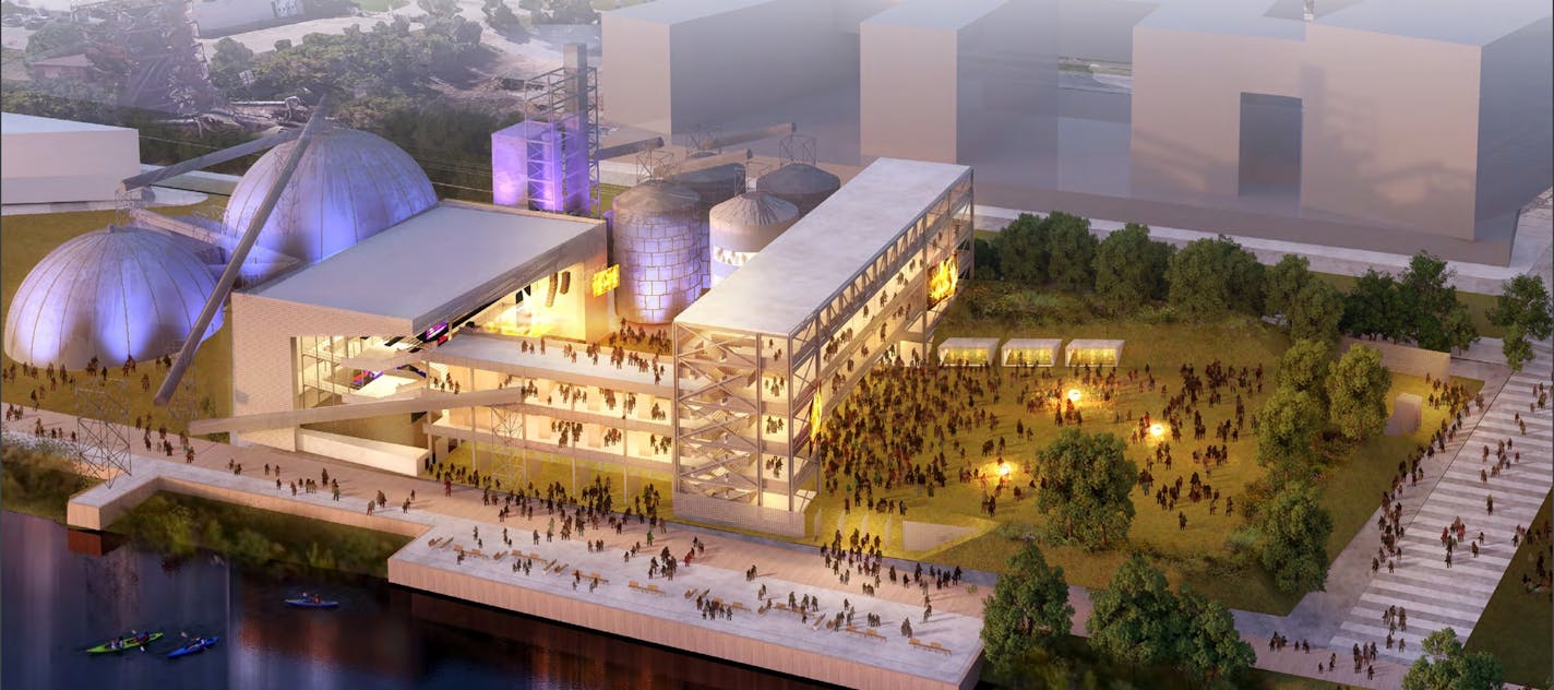 A rendering provided by the city shows the proposed Upper Harbor Terminal riverfront redevelopment in north Minneapolis. The plan could face a Feb. 1 vote.