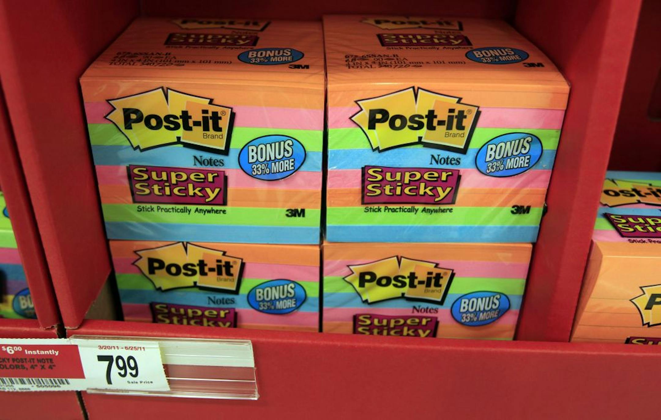 The maker of Post-it Notes, Scotch tape and a host of other products met Wall Street's profit expectations, and officials are optimistic about 2013.