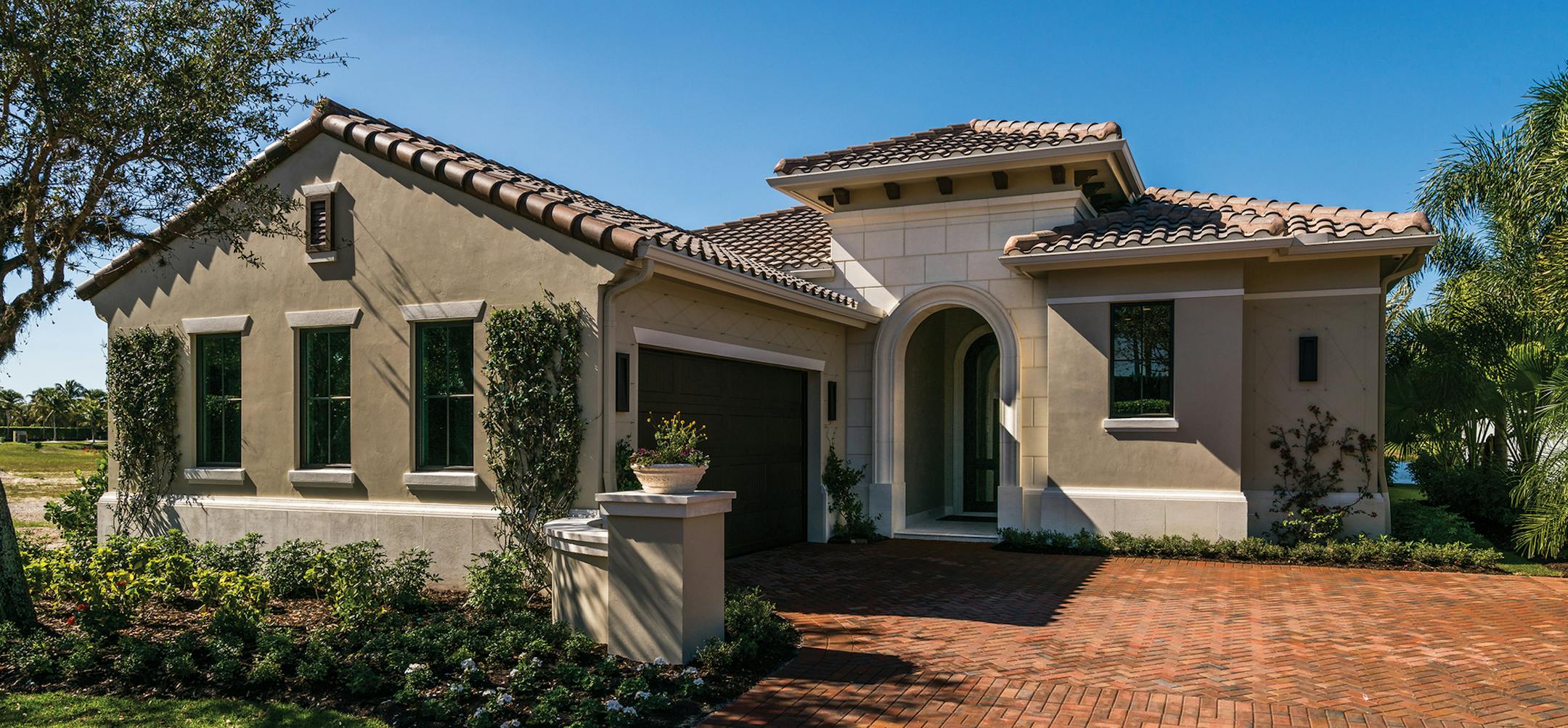 This Mediterranean Villa fits well on a narrow lot.