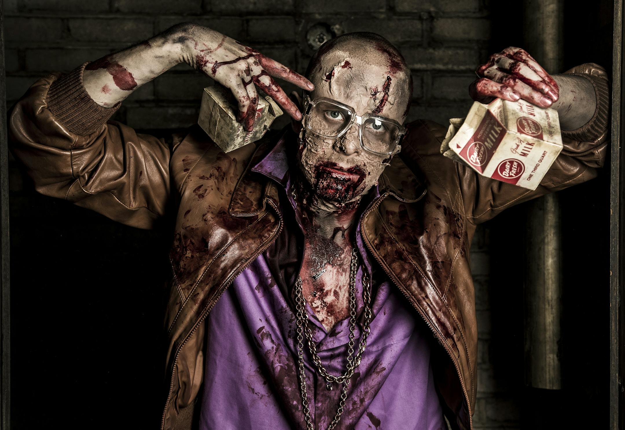 Prof photographed as a zombie for Vita.mn. ] CARLOS GONZALEZ cgonzalez@startribune.com - September 25 , 2014 , Minneapolis, Minn., local celebrity / rapper " Prof " will be made up as a zombie for a Vita.mn cover