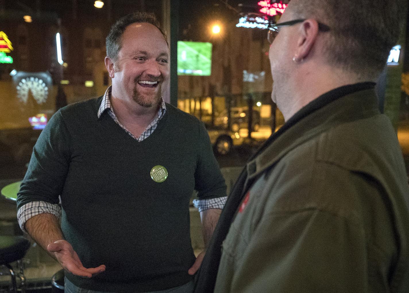 Steve Fletcher spoke with supporters at Mac's Industrial in Northeast Minneapolis on election night. ] CARLOS GONZALEZ &#xef; cgonzalez@startribune.com - November 2, 2017, Minneapolis, MN - Third Ward city council race -