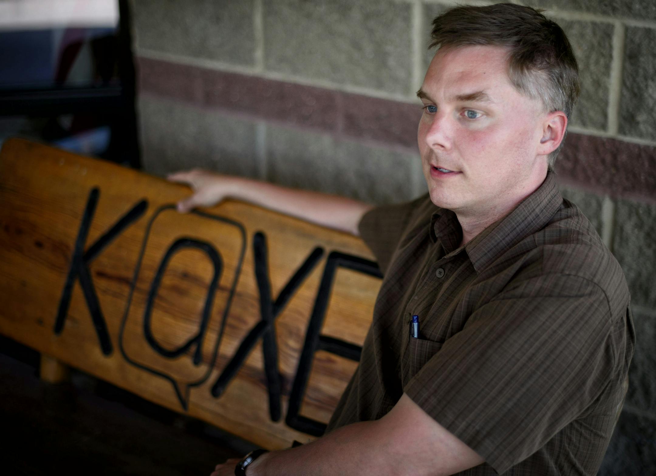 Radio show host, blogger and college professor Aaron Brown works out of the KAXE studios in Grand Rapids, Minnesota, part of the huge 8th congressional district. Thursday, May 29, 2014 ] GLEN STUBBE * gstubbe@startribune.com
