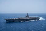 FILE - The USS aircraft carrier Dwight D. Eisenhower, also known as 'IKE', sails in the Red Sea on Wednesday, June 12, 2024.