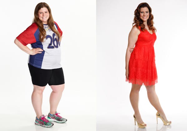Stillwater native Rachel Frederickson is shown at the beginning of her journey on "The Biggest Loser," left, and after a recently aired makeover -- a 