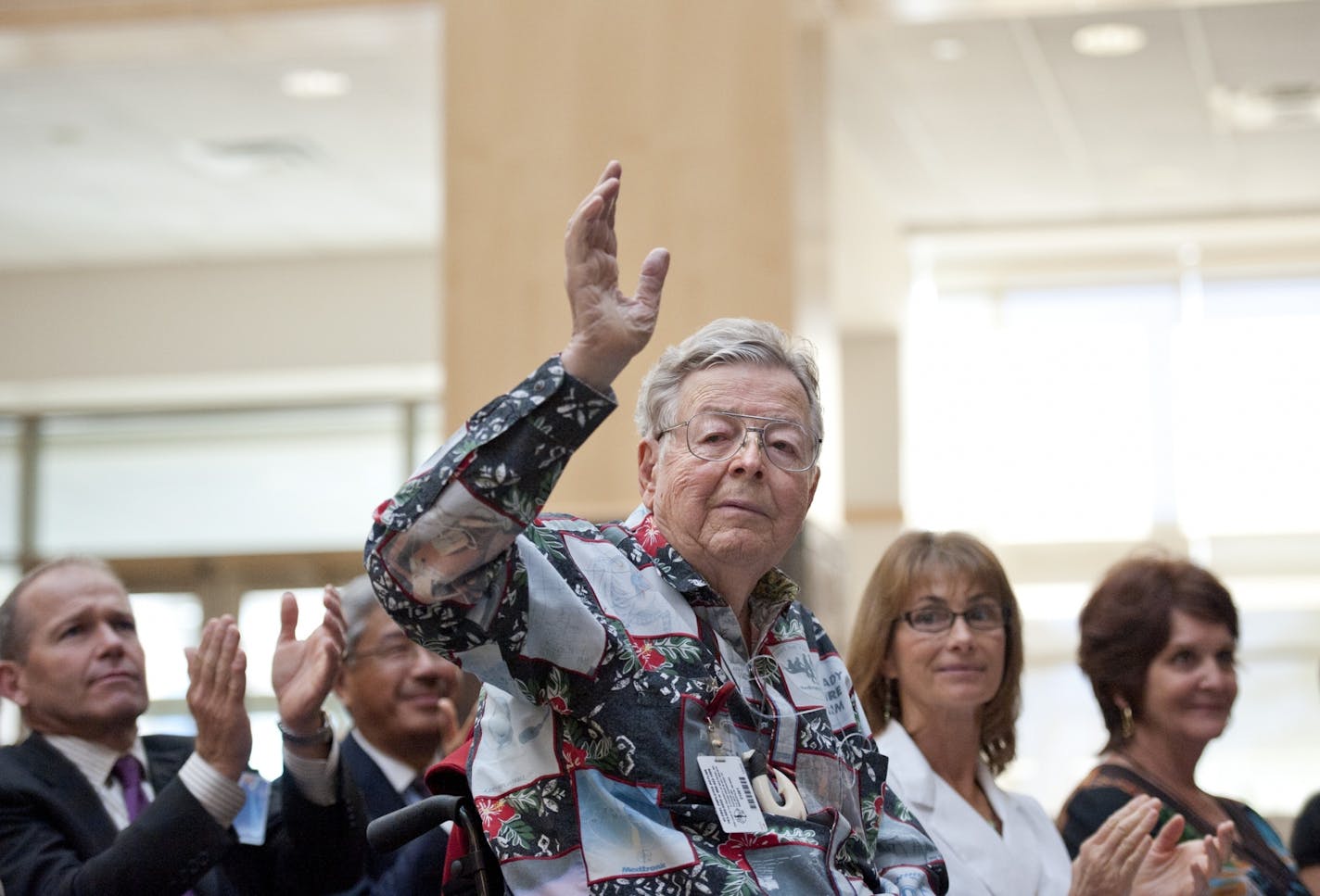 MMedtronic founder Earl Bakken was acknowledged by new CEO Omar Ishrak at the annual shareholders meeting at Medtronic's Fridley headquarters.