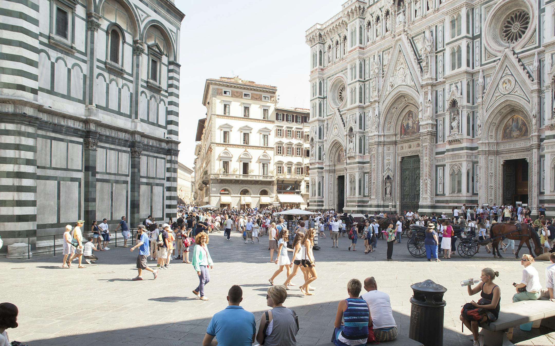 The Piazza San Giovanni and the Dome of Florence in Florence, Italy, shown in July 2013, are among the popular locations for tourists interested in the history of Dante Alighieri. Dante's history is very much alive in Florence, 700 years after the great poet lived here. Illustrates TRAVEL-FLORENCE (category t), by Margo Hammond, special to The Washington Post. Moved Tuesday, August 6, 2013. (MUST CREDIT: Michele Borzoni/TerraProject for the Washington Post)