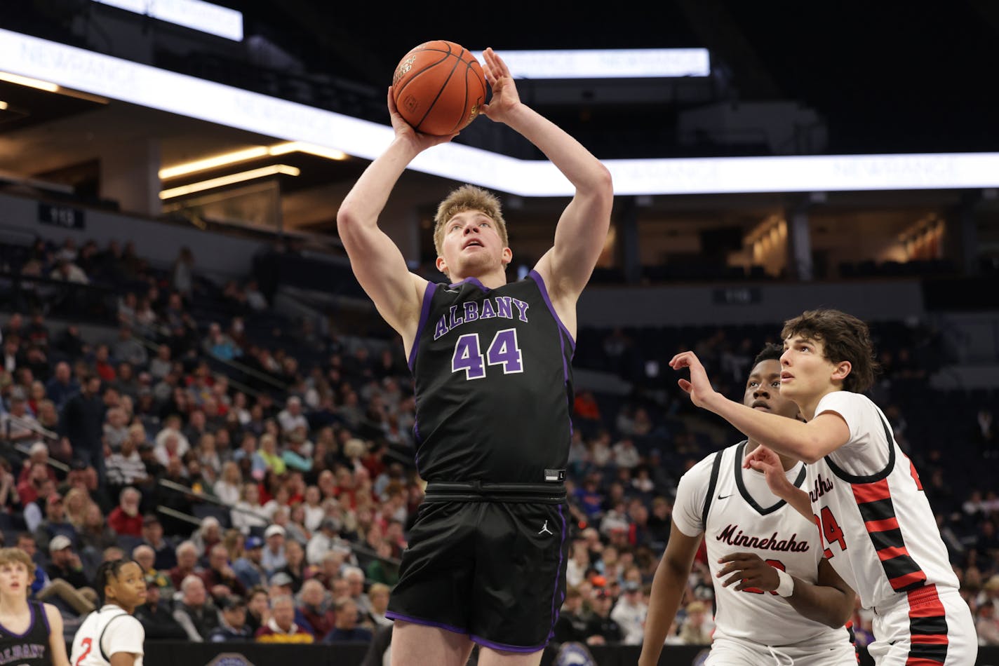 Ethan Borgerding scored 16 points for Albany in the state championship game.