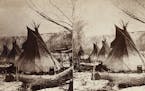 Tepees of Sioux Indians below Fort Snelling; held captive at Fort Snelling after the US-Dakota War of 1862.