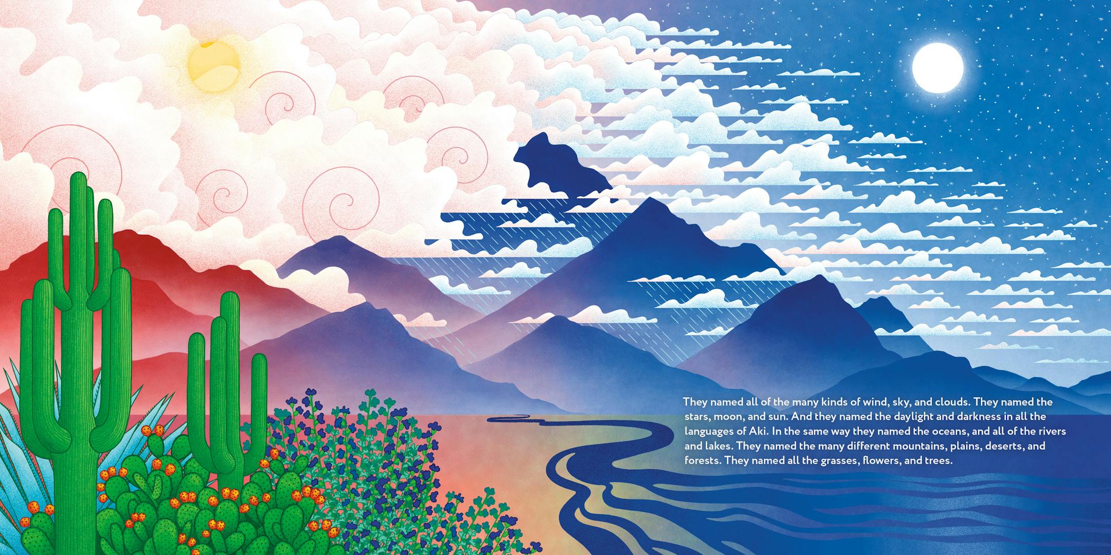 illustration of mountains and sea