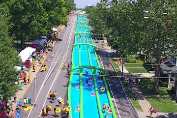 A company called Slide the City brings massive slides to different towns around the country, included this past one. The next will be in Chisholm, Min