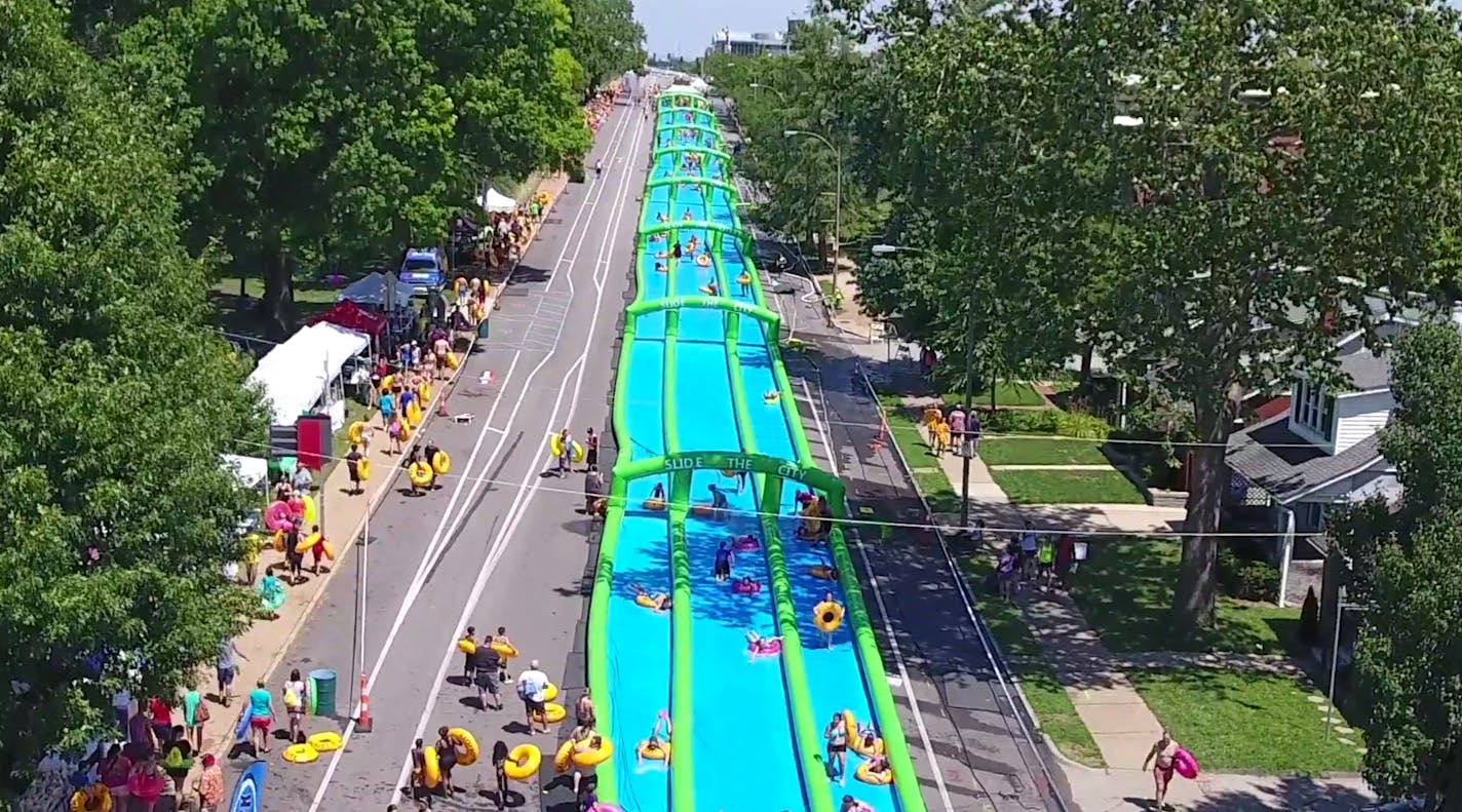 A company called Slide the City brings massive slides to different towns around the country, included this past one. The next will be in Chisholm, Minn.