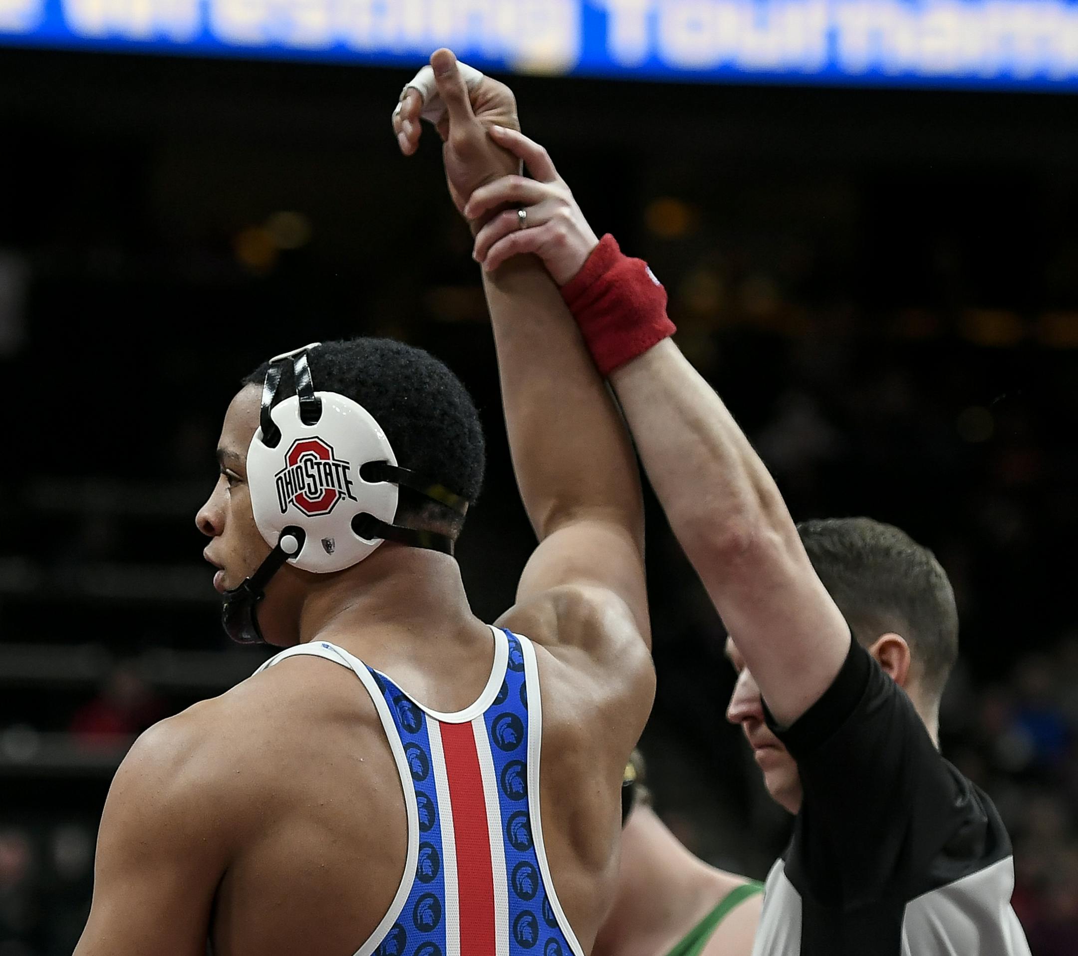 Daniel Kerkvliet, of Simley, wrestled Chisago Lakes, LindstromÕs Zach Carlson in a Class 2A 285lb quarterfinal match Friday. Kerkvliet won with a pin at :29. ] Aaron Lavinsky ¥ aaron.lavinsky@startribune.com The Class 3A, 2A and 1A wrestling state meet quarterfinals were held Friday, March 1, 2019 at the Xcel Energy Center in St. Paul. Minn.