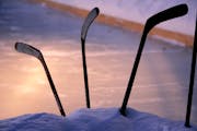 Hockey sticks stuck out of the snow at the Thoreson home.