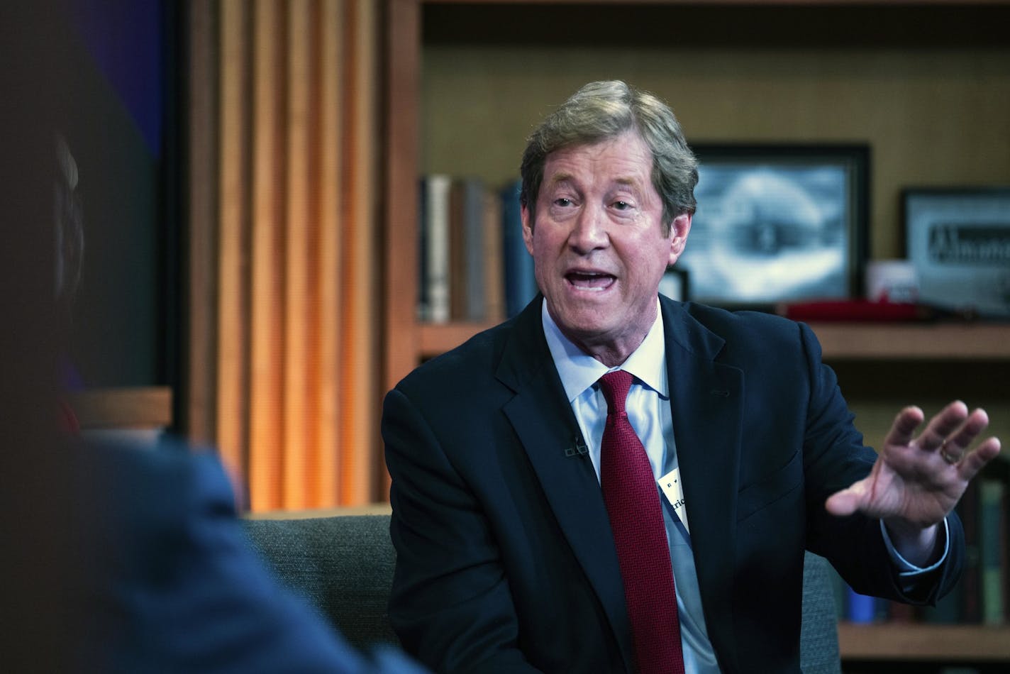 Former Republican U.S. Rep. Jason Lewis participated at a debate at the TPT studios in St. Paul, in 2018. Lewis is challenging U.S. Sen. Tina Smith in November.