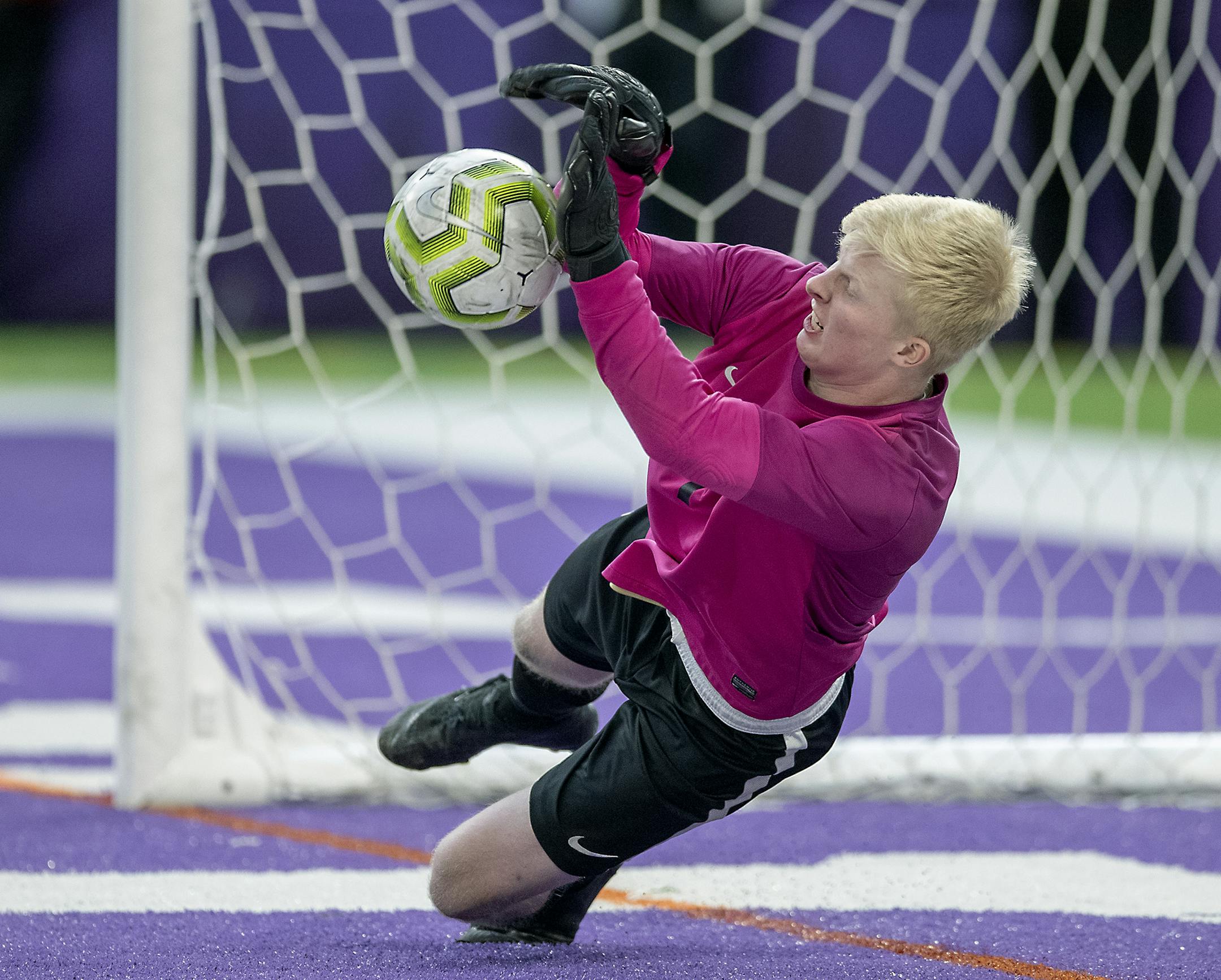 Eastridge's goalkeeper Nick Wagner made the winning save during the shoot out. ] ELIZABETH FLORES • liz.flores@startribune.com Class 2A boys' soccer semifinals at U.S. Bank Stadium, Tuesday, October 29, 2019 in Minneapolis, MN.