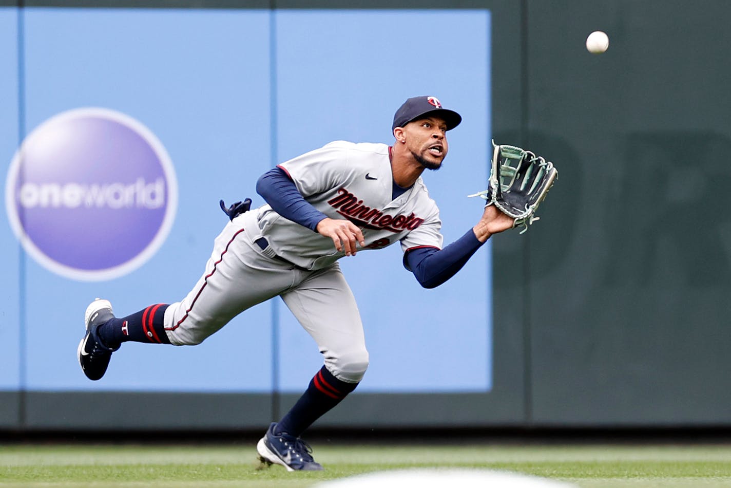 Byron Buxton (25) of the Minnesota Twins catches the ball for an out against the Seattle Mariners during the first inning at T-Mobile Park on Wednesday, June 15, 2022, in Seattle. (Steph Chambers/Getty Images/TNS) ORG XMIT: 51080545W