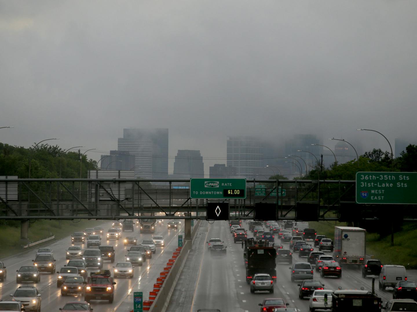 Seen from the 42nd Street bridge over I-35W on a rainy June 9, 2016.