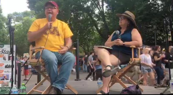 Star Tribune editorial writer Patricia Lopez with Gov. Tim Walz at the State Fair. (Video screen grab..)