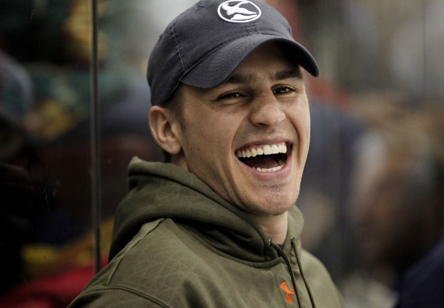 Zach Parise laughed while watching the Defending the Blue Line NHL Players Charity Game recently from the bench at Ridder Arena in Minneapolis.