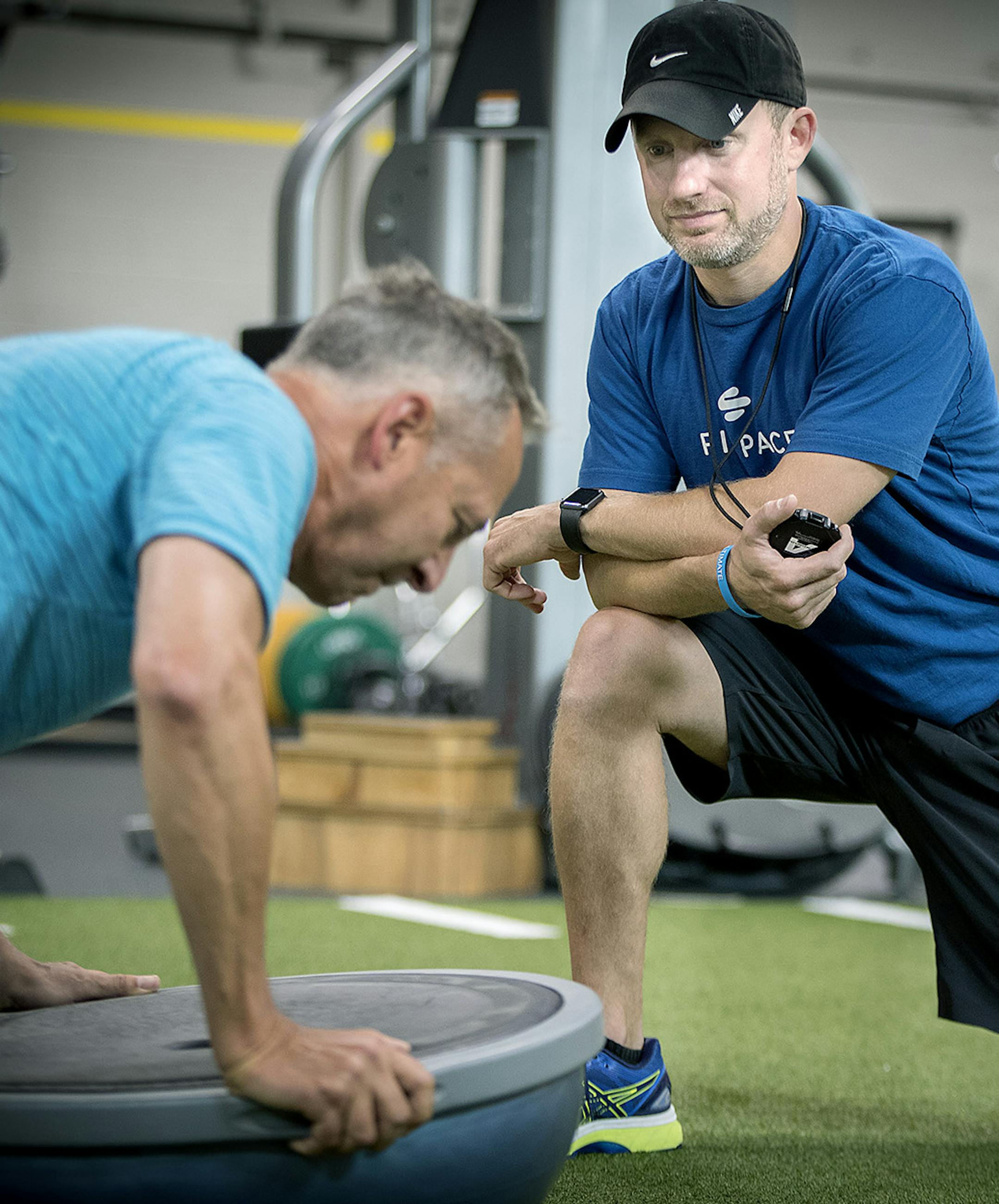 Personal trainer Ryan Walseth worked with client Jeff Slocum at The Fitspace, Thursday, August 24,2017 in St. Louis Park, MN. Walseth has worked with Slocum for more than 13 years. ] ELIZABETH FLORES ï liz.flores@startribune.com